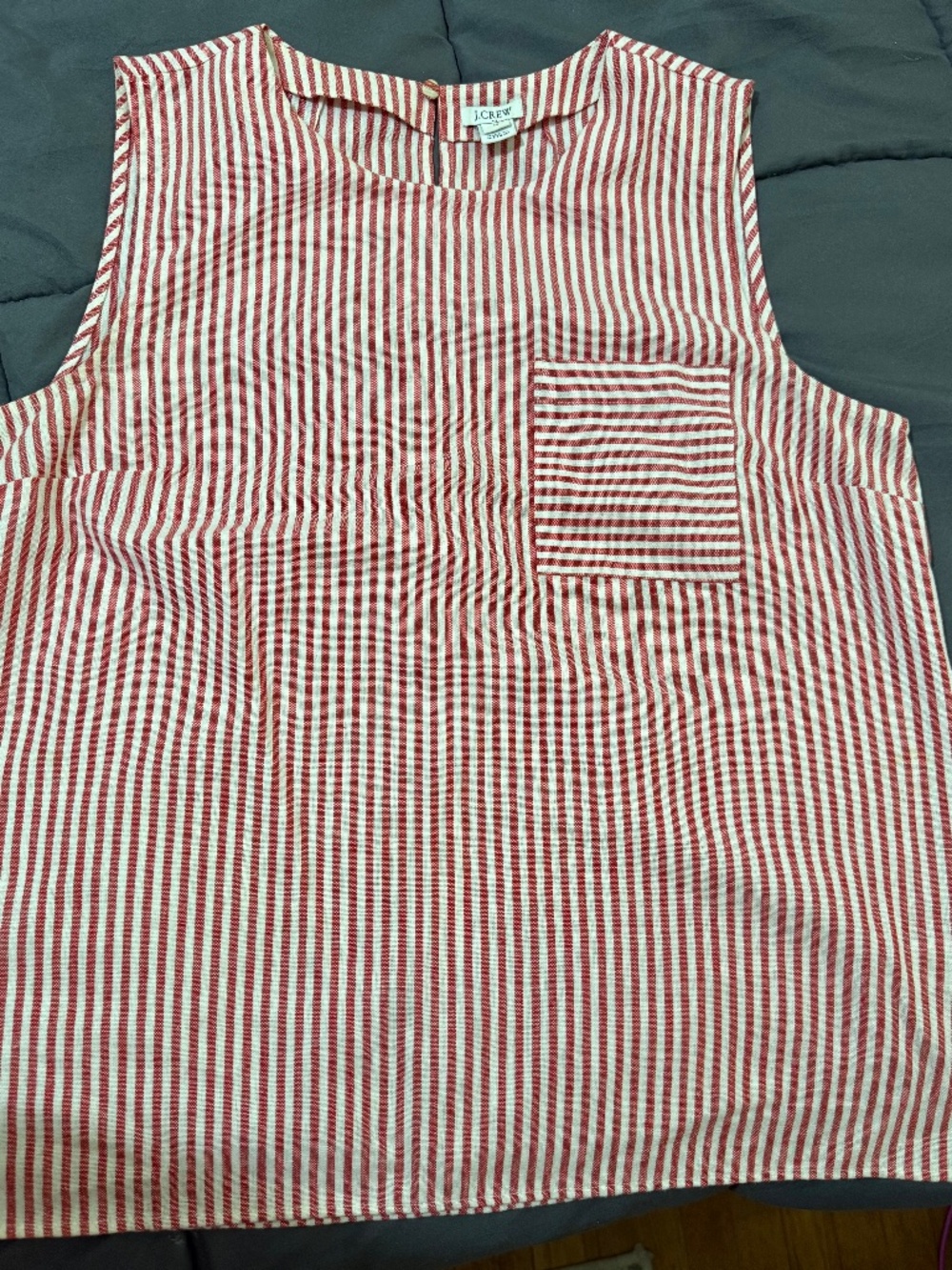 J Crew sleeveless top red/white striped size 12